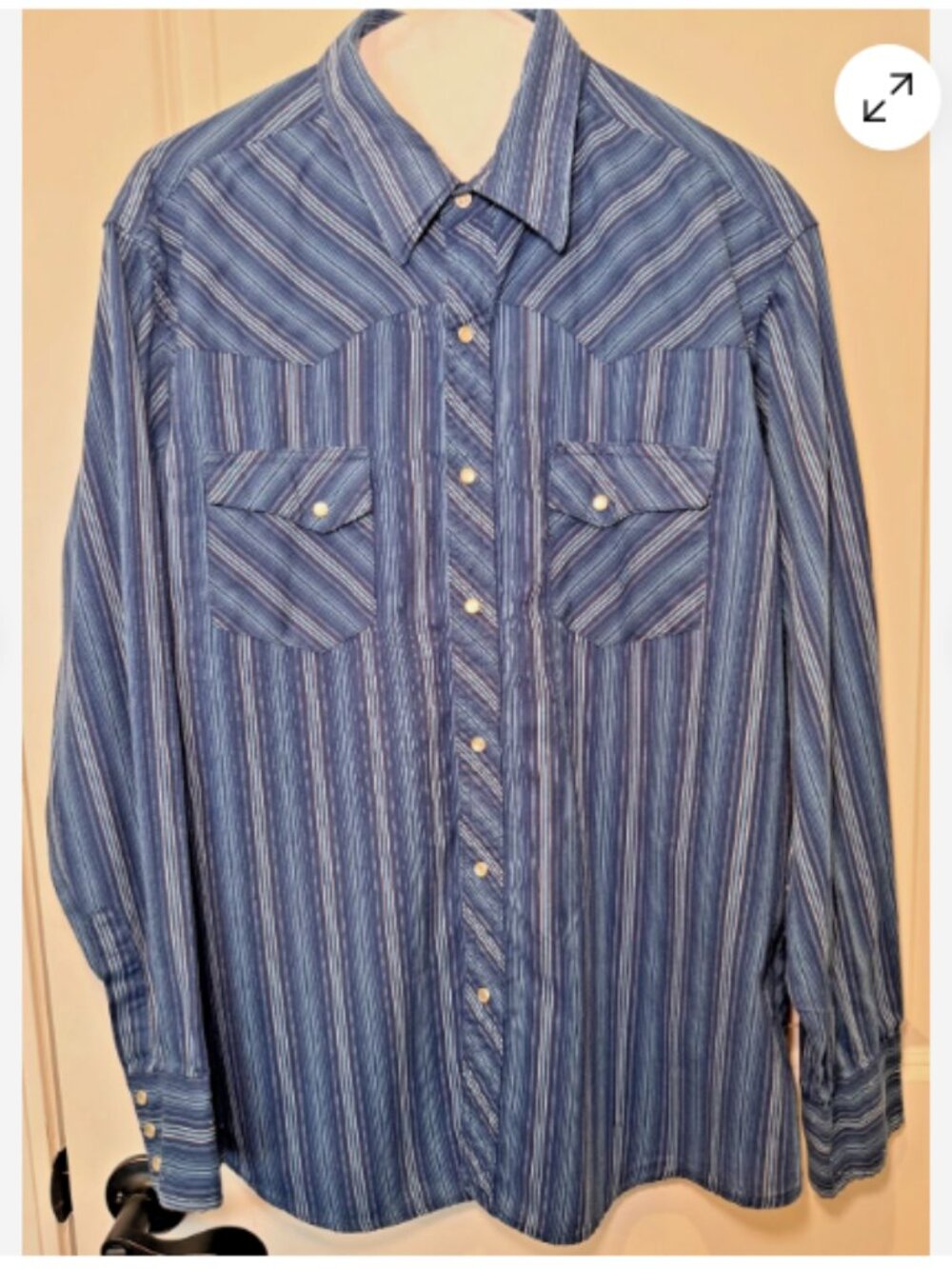 Wrangler Wrancher Pearl Snap Long Sleeve Shirt Vintage Western Blue